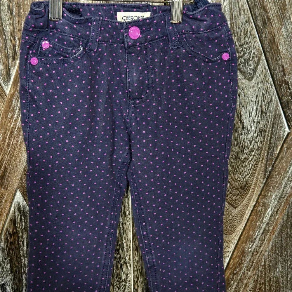 Cherokee Kids Girls Navy Blue Pink Polka Dot Pants‎ Size S P